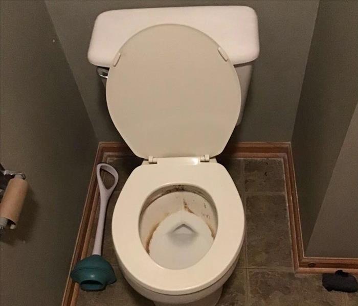 Dirty white toilet with a plunger on the floor. 