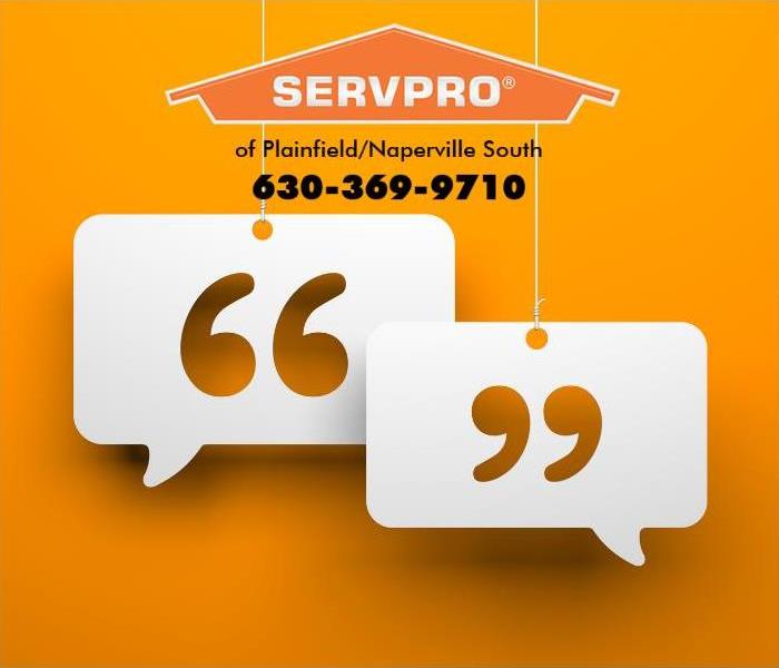 Quotation marks are shown against an orange background, ready for customer testimonials to be quoted.